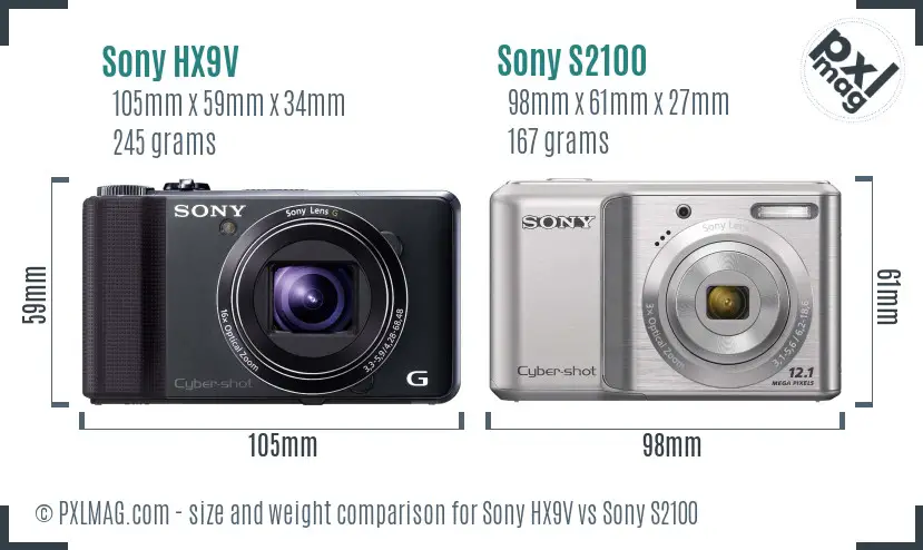 Sony HX9V vs Sony S2100 size comparison