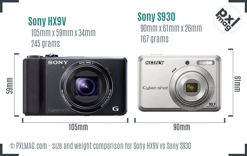 Sony HX9V vs Sony S930 size comparison