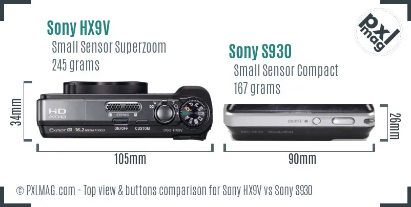 Sony HX9V vs Sony S930 top view buttons comparison