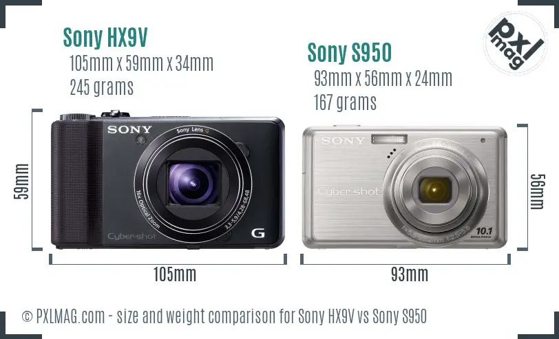 Sony HX9V vs Sony S950 size comparison