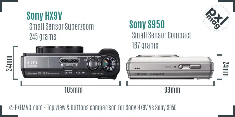 Sony HX9V vs Sony S950 top view buttons comparison