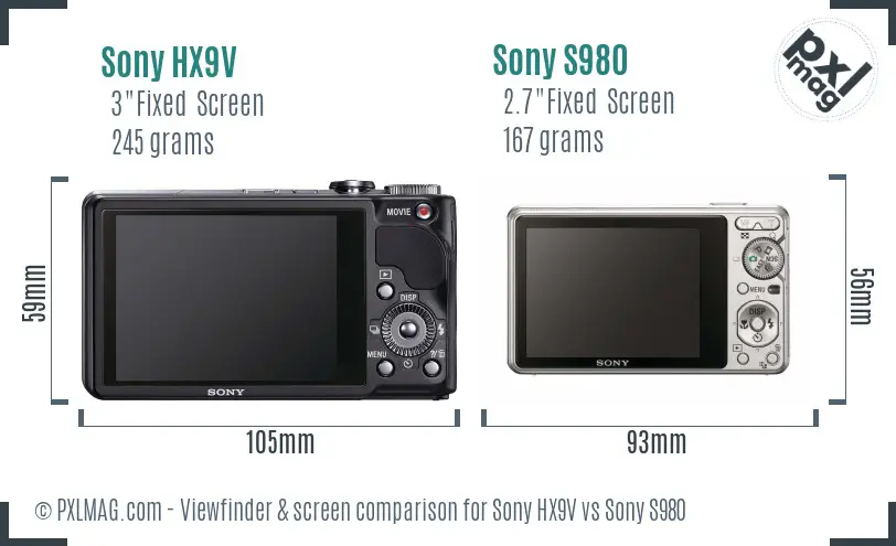 Sony HX9V vs Sony S980 Screen and Viewfinder comparison