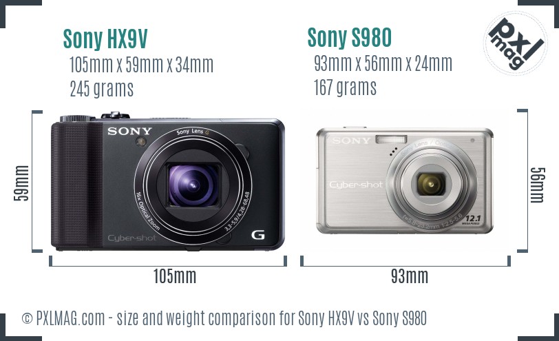 Sony HX9V vs Sony S980 size comparison