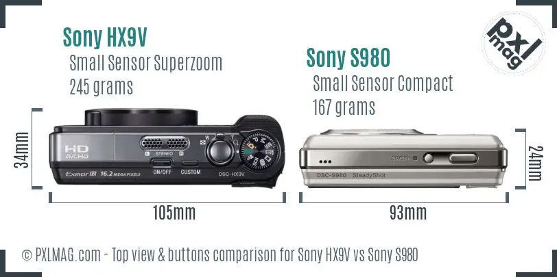 Sony HX9V vs Sony S980 top view buttons comparison