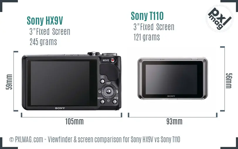 Sony HX9V vs Sony T110 Screen and Viewfinder comparison