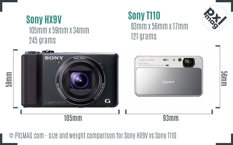 Sony HX9V vs Sony T110 size comparison