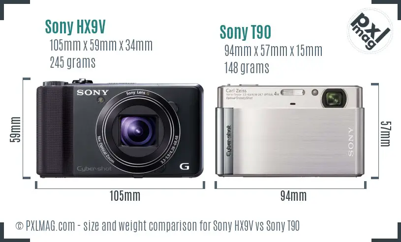 Sony HX9V vs Sony T90 size comparison