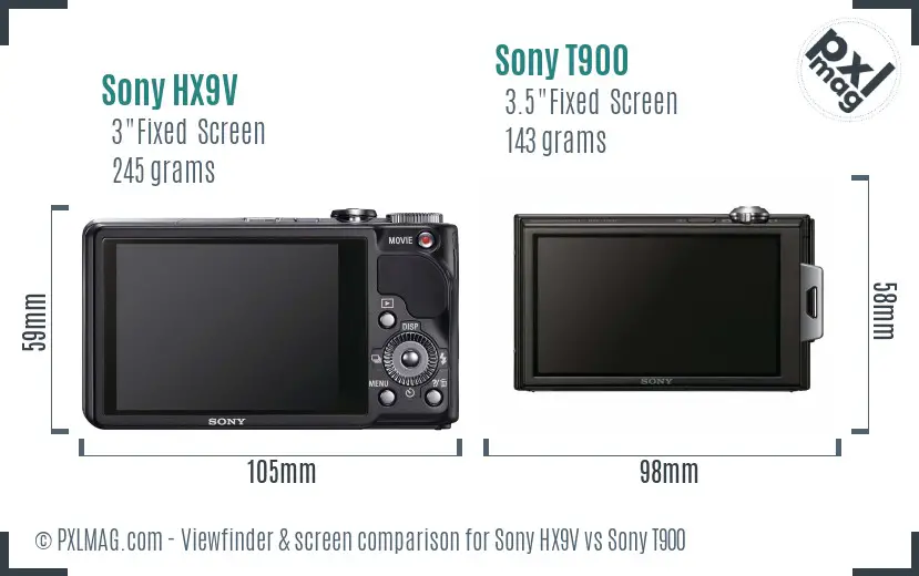 Sony HX9V vs Sony T900 Screen and Viewfinder comparison