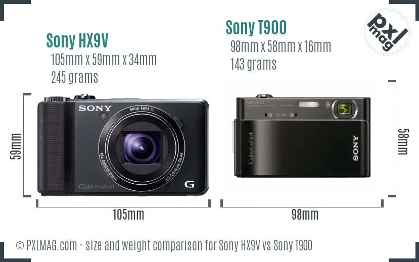 Sony HX9V vs Sony T900 size comparison
