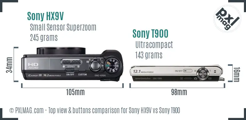 Sony HX9V vs Sony T900 top view buttons comparison