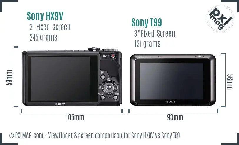Sony HX9V vs Sony T99 Screen and Viewfinder comparison