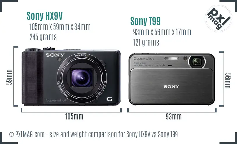 Sony HX9V vs Sony T99 size comparison