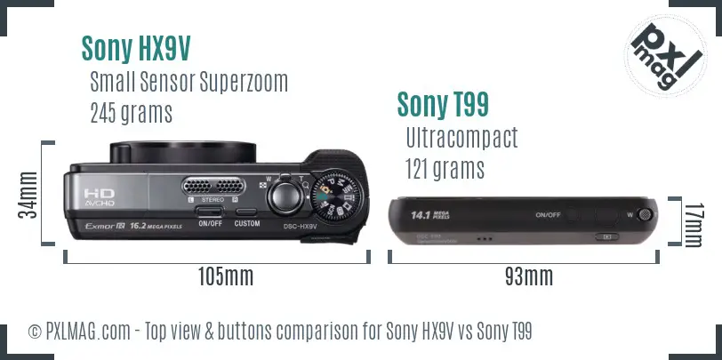 Sony HX9V vs Sony T99 top view buttons comparison