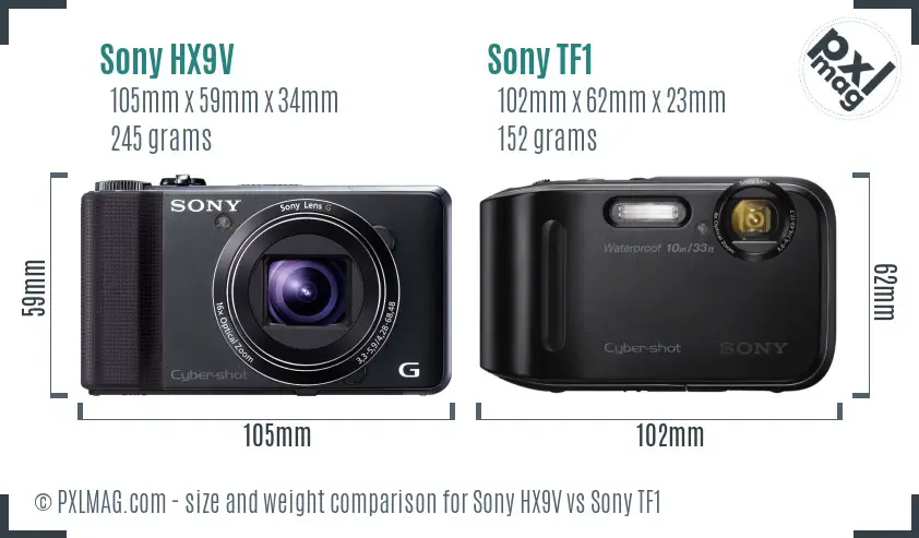 Sony HX9V vs Sony TF1 size comparison