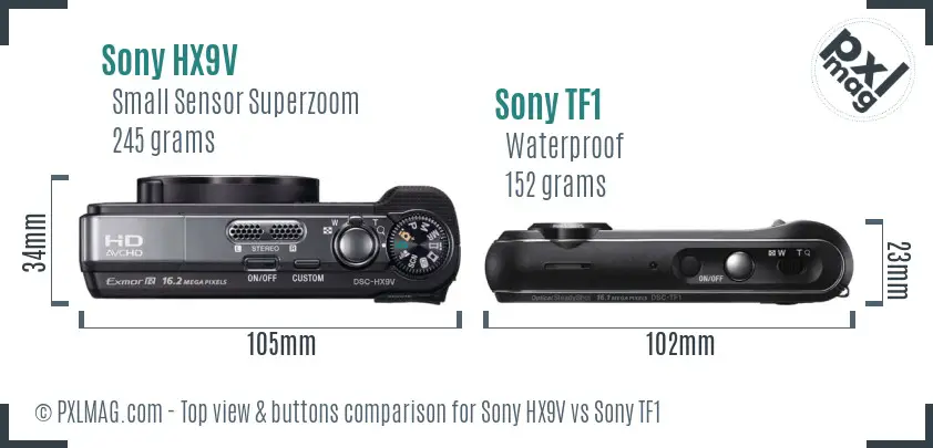 Sony HX9V vs Sony TF1 top view buttons comparison
