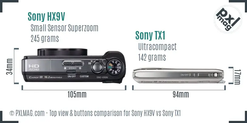 Sony HX9V vs Sony TX1 top view buttons comparison