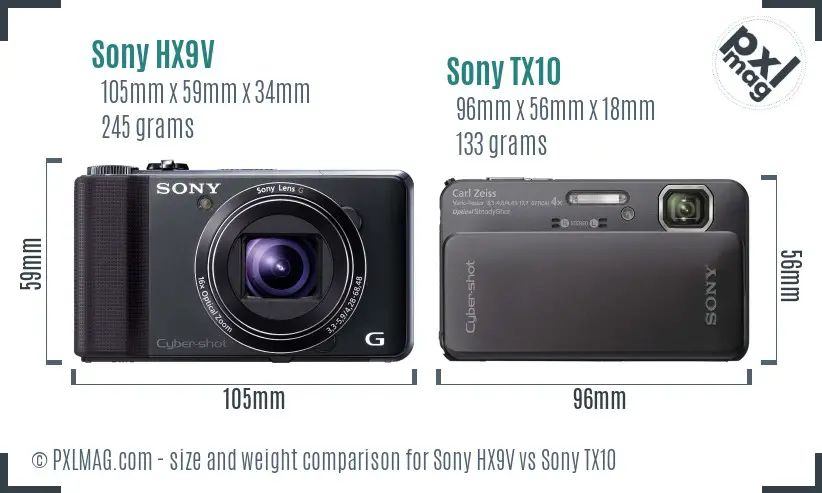Sony HX9V vs Sony TX10 size comparison