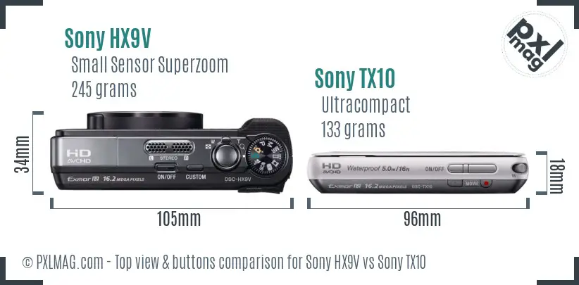 Sony HX9V vs Sony TX10 top view buttons comparison