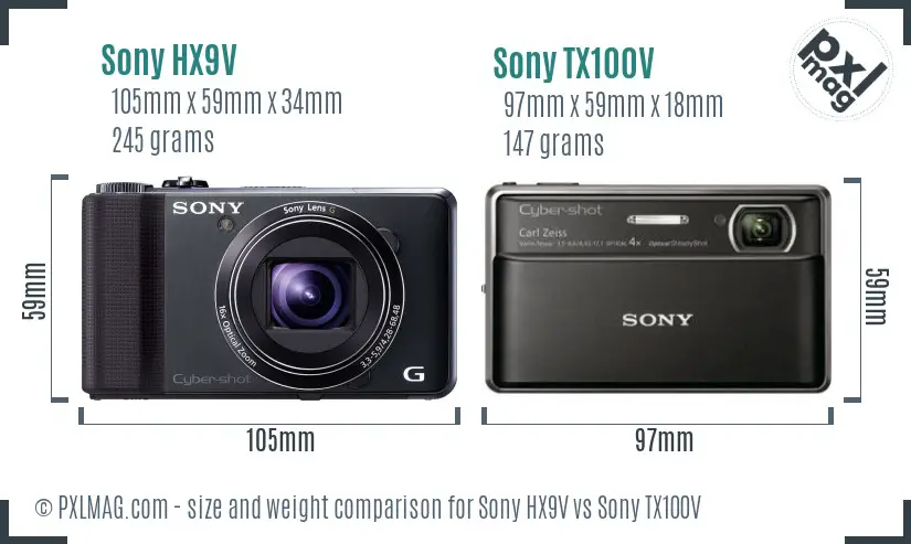 Sony HX9V vs Sony TX100V size comparison
