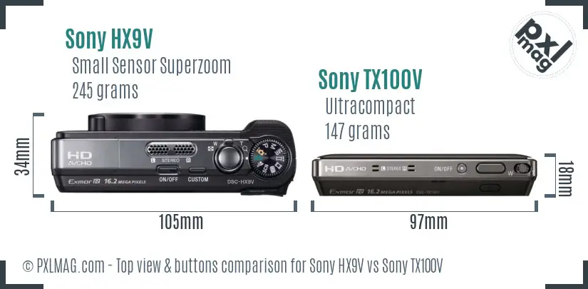 Sony HX9V vs Sony TX100V top view buttons comparison