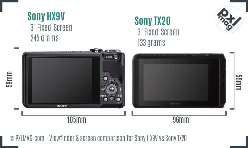 Sony HX9V vs Sony TX20 Screen and Viewfinder comparison