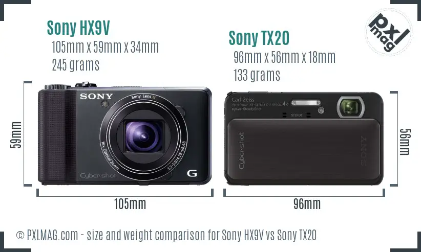 Sony HX9V vs Sony TX20 size comparison