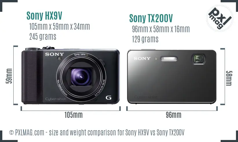 Sony HX9V vs Sony TX200V size comparison