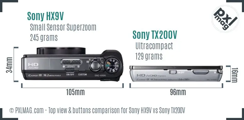 Sony HX9V vs Sony TX200V top view buttons comparison