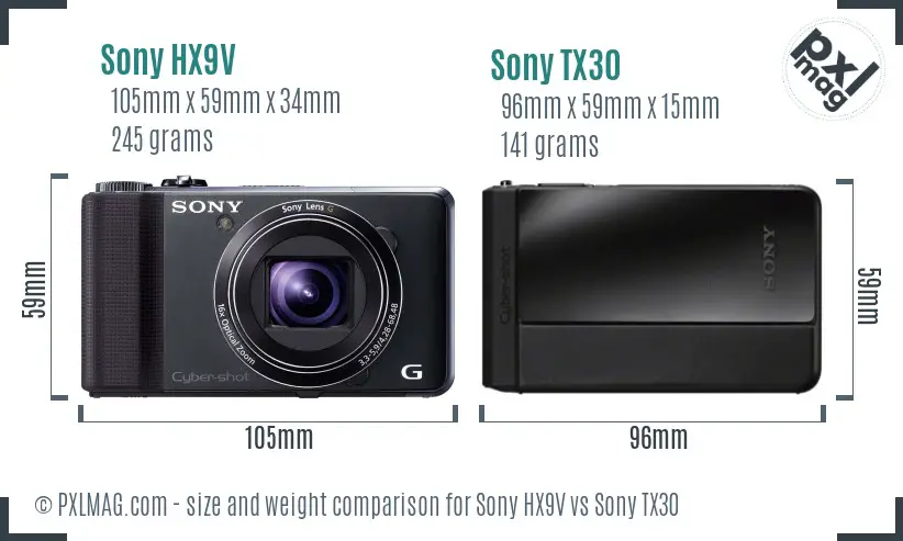 Sony HX9V vs Sony TX30 size comparison