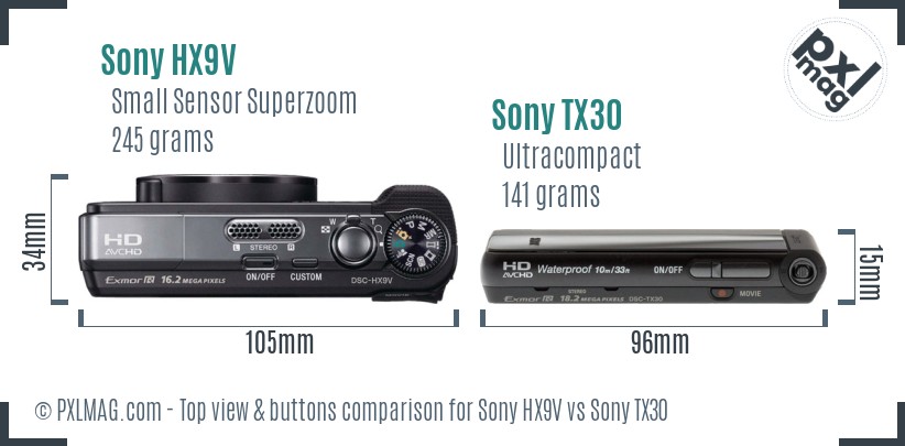 Sony HX9V vs Sony TX30 top view buttons comparison