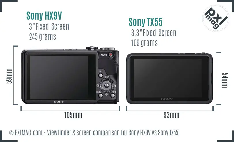 Sony HX9V vs Sony TX55 Screen and Viewfinder comparison