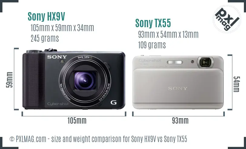 Sony HX9V vs Sony TX55 size comparison