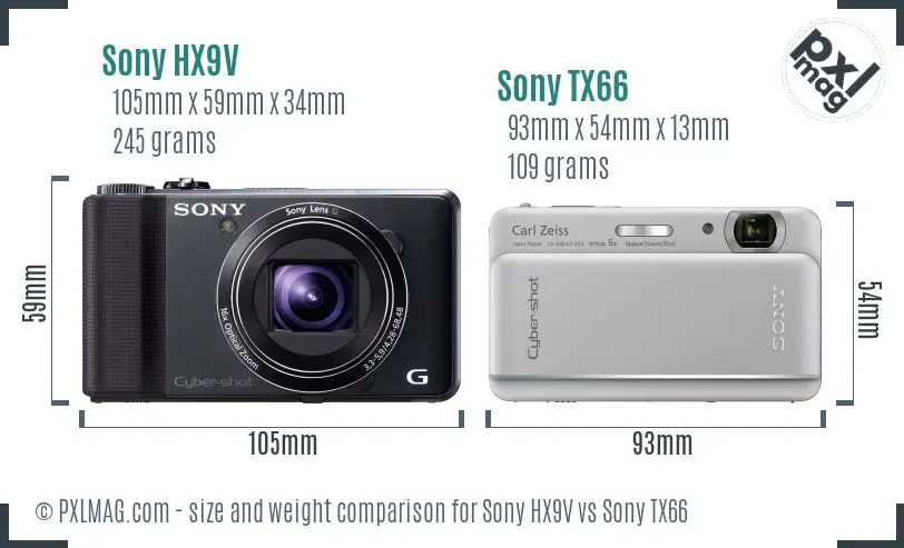 Sony HX9V vs Sony TX66 size comparison