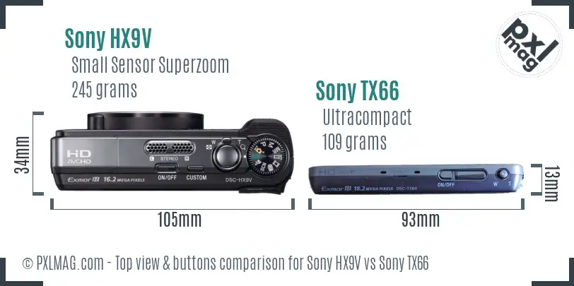 Sony HX9V vs Sony TX66 top view buttons comparison