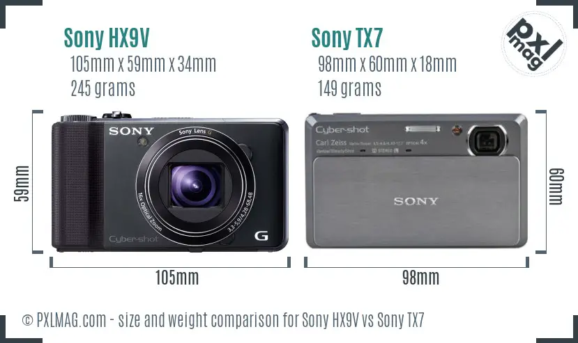 Sony HX9V vs Sony TX7 size comparison