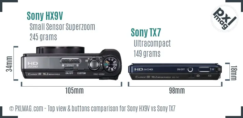 Sony HX9V vs Sony TX7 top view buttons comparison