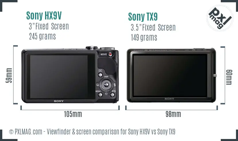 Sony HX9V vs Sony TX9 Screen and Viewfinder comparison
