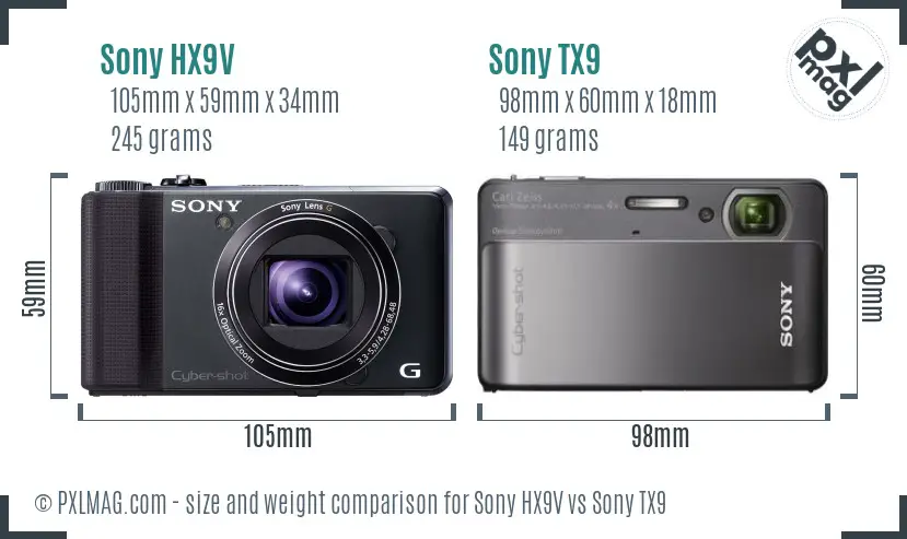 Sony HX9V vs Sony TX9 size comparison