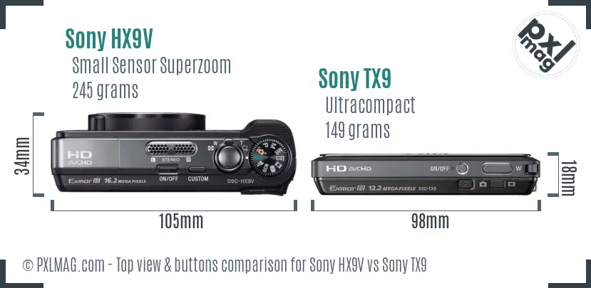 Sony HX9V vs Sony TX9 top view buttons comparison