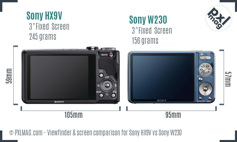 Sony HX9V vs Sony W230 Screen and Viewfinder comparison
