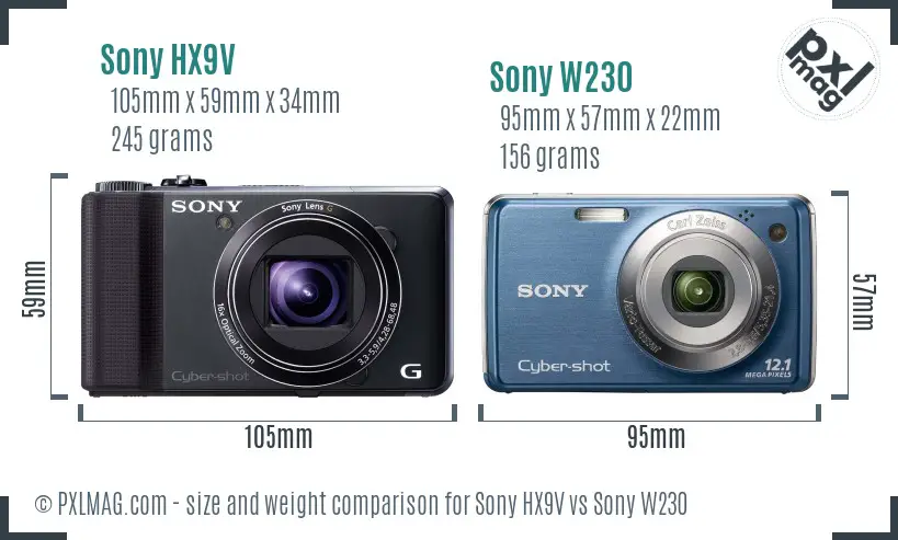 Sony HX9V vs Sony W230 size comparison