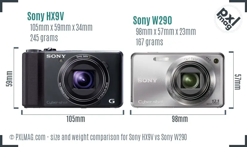 Sony HX9V vs Sony W290 size comparison