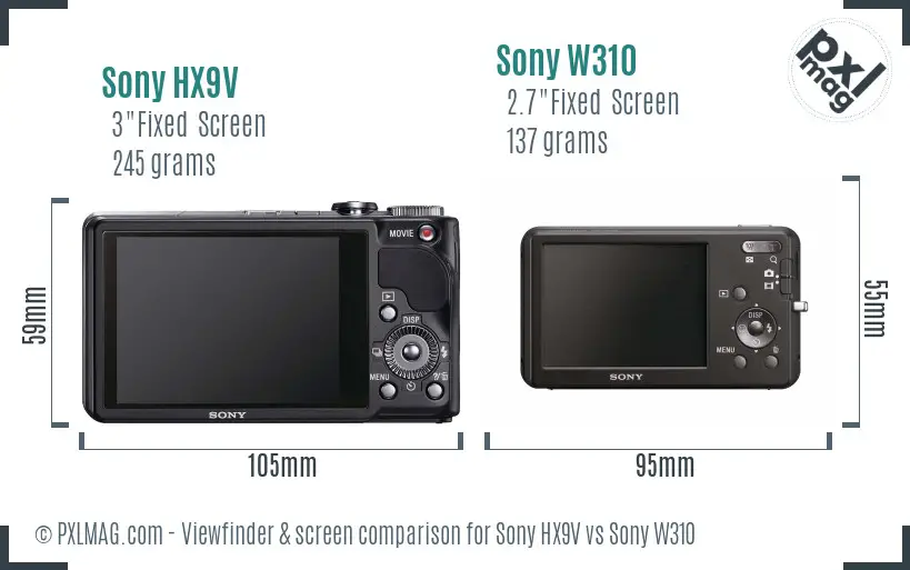 Sony HX9V vs Sony W310 Screen and Viewfinder comparison