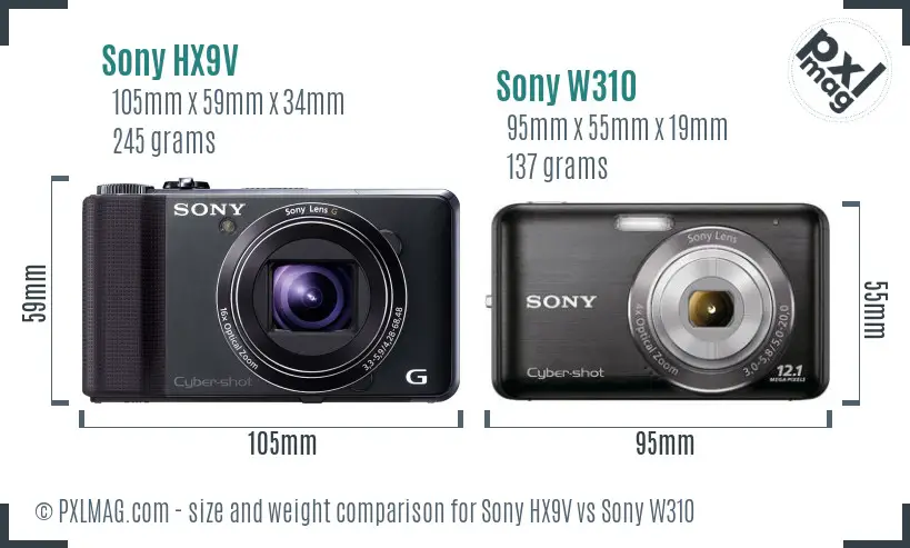 Sony HX9V vs Sony W310 size comparison