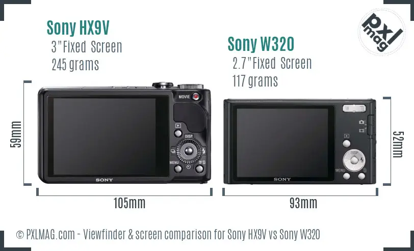 Sony HX9V vs Sony W320 Screen and Viewfinder comparison