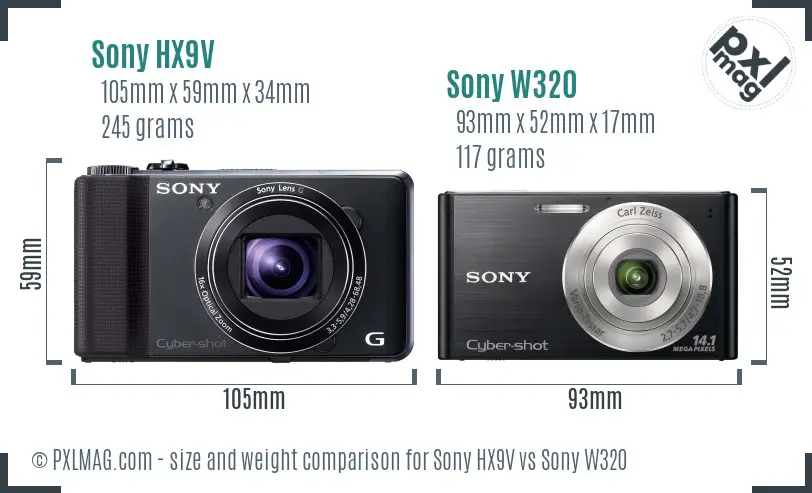 Sony HX9V vs Sony W320 size comparison