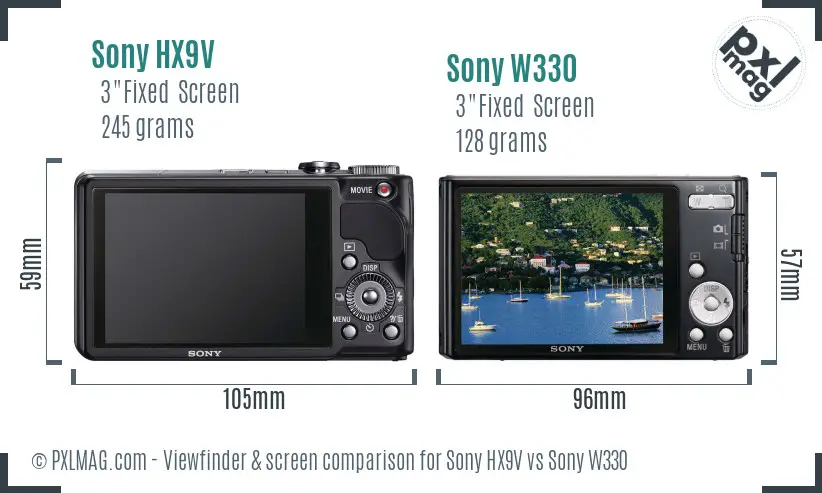 Sony HX9V vs Sony W330 Screen and Viewfinder comparison