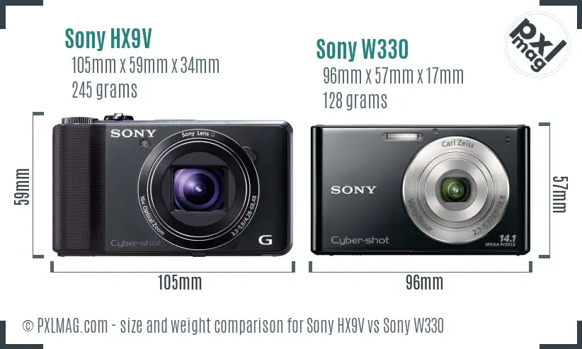 Sony HX9V vs Sony W330 size comparison