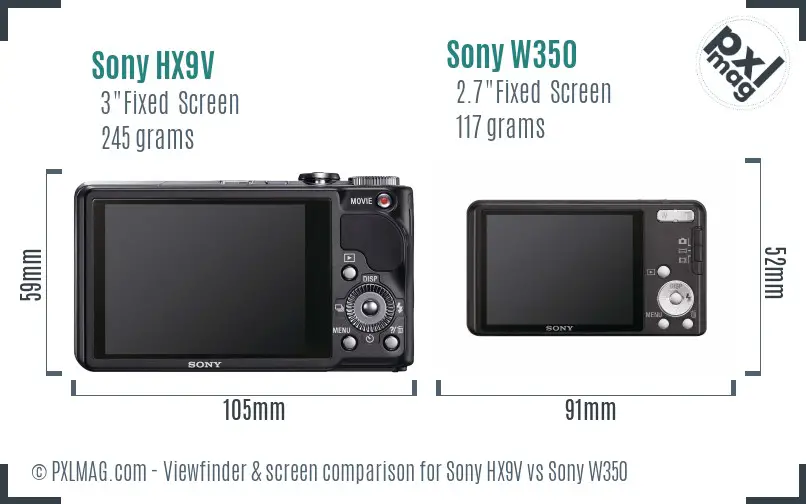 Sony HX9V vs Sony W350 Screen and Viewfinder comparison