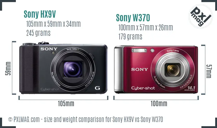 Sony HX9V vs Sony W370 size comparison